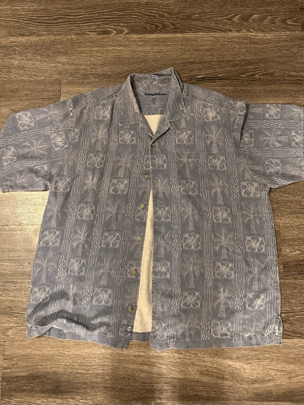 Tommy Bahama Blue 100% Silk Camp Floral Hawaiian Short Sleeve Shirt men’s XL